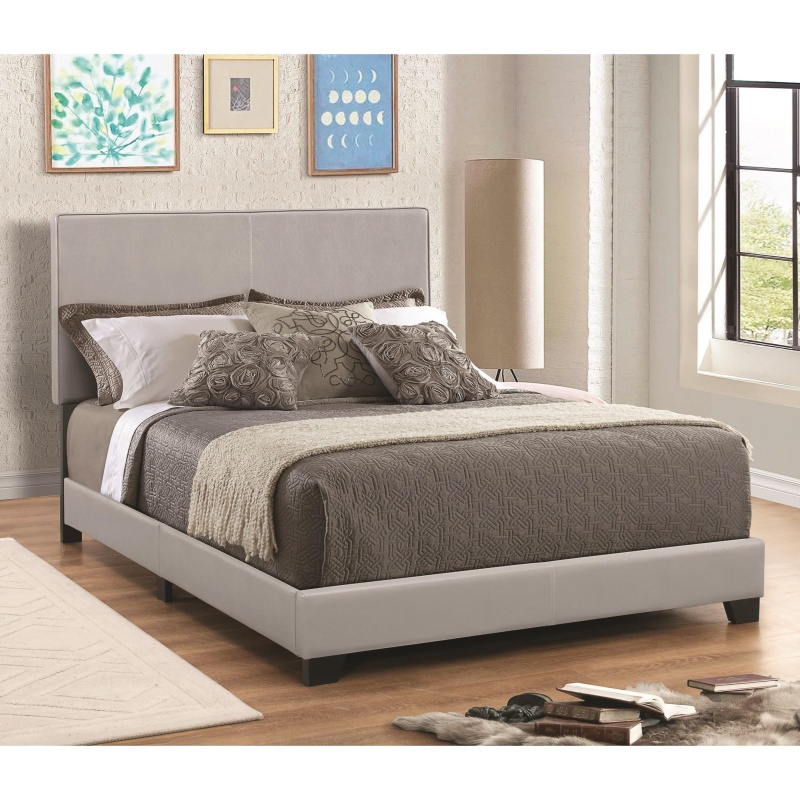 Gray Leather Upholstered Full Size Platform Bed