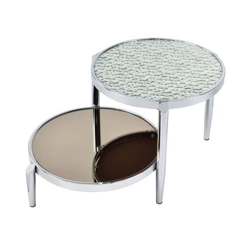 Twin Top Coffee Table With Tubular Rounded Legs, Silver