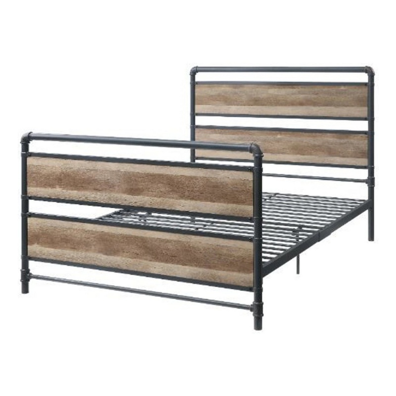 Metal Framed Full Bed, Brown And Gray