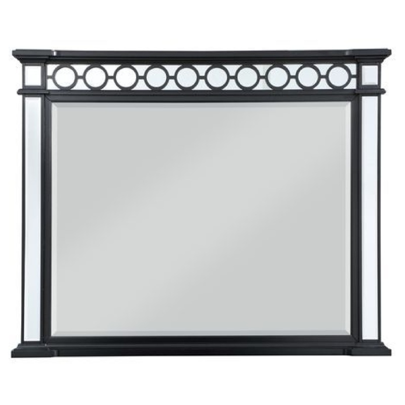 Koda 52 Inch Wall Mirror, Molded Trim, Circular Cut Out Design, Black