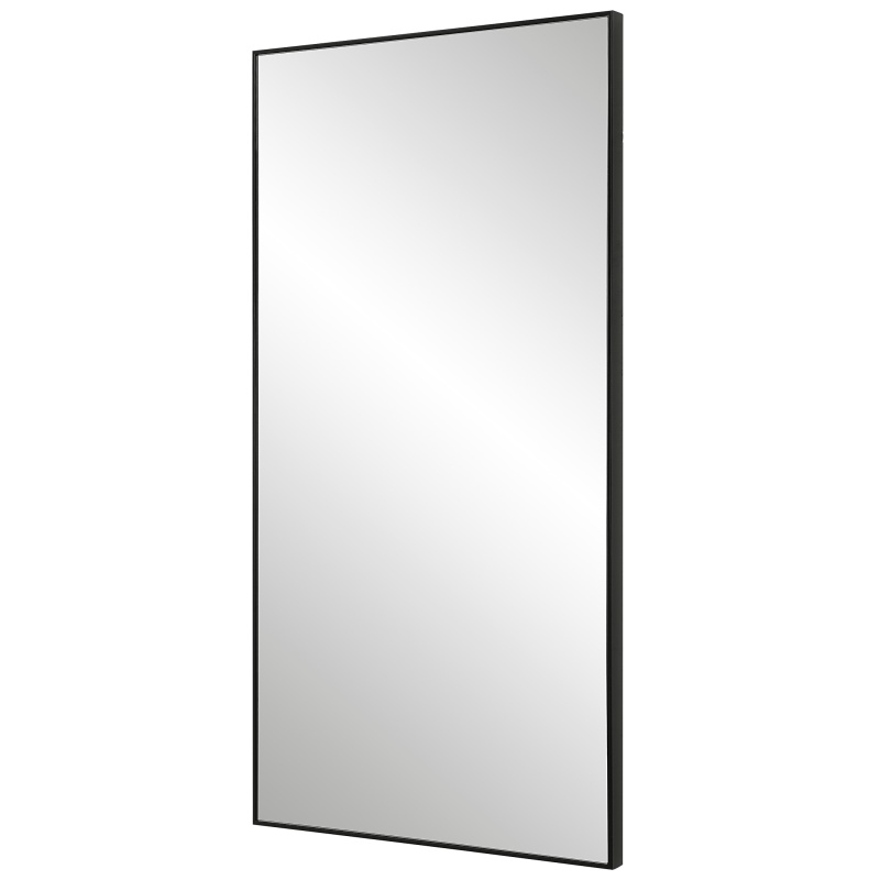40 Inch Wood Wall Mirror, Rectangular Thin Frame, Black
