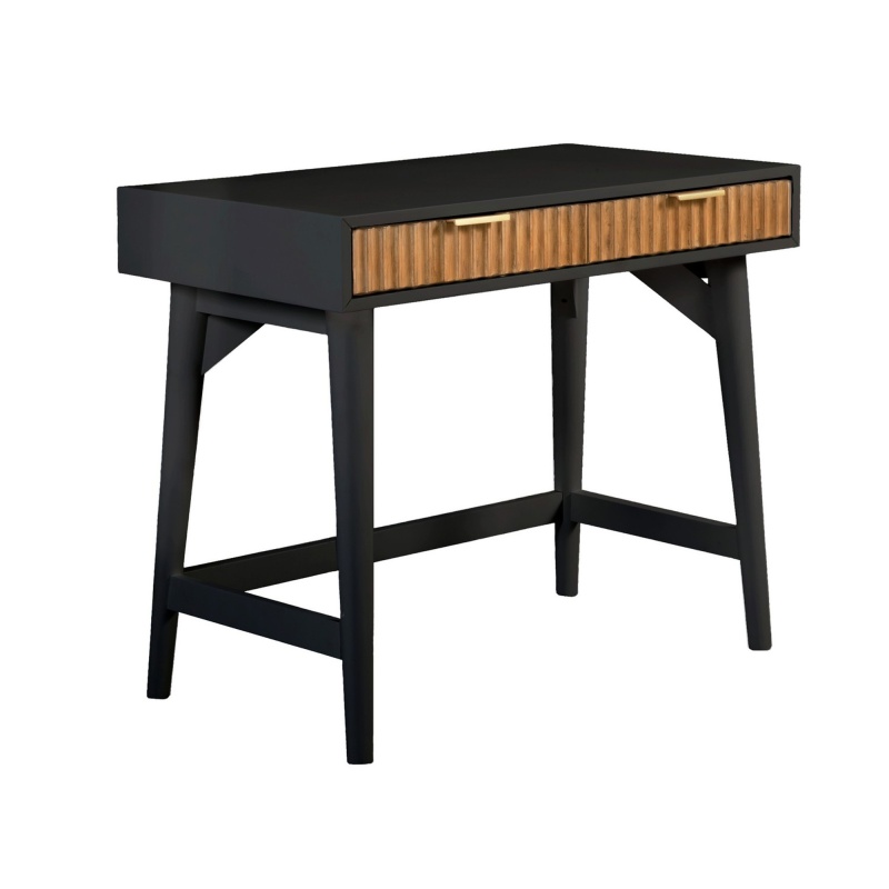 Eli 36 Inch 2 Drawer Home Office Desk, Mahogany Wood, Black, Brown
