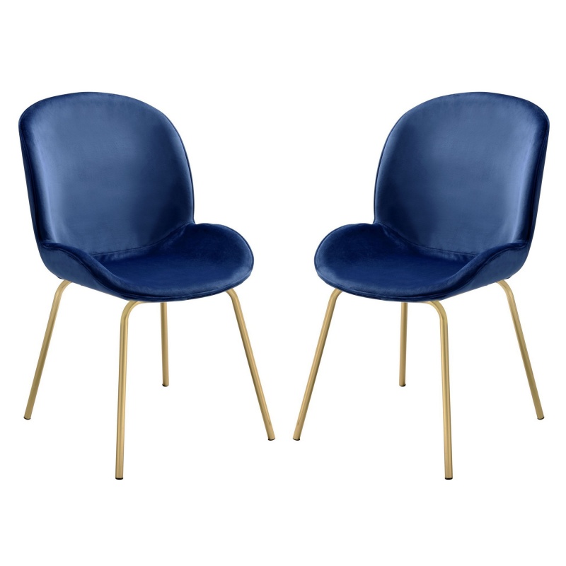 Side Chair With Fabric And Bucket Design, Set Of 2, Blue And Gold