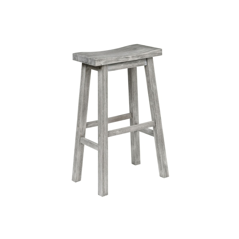 Saddle Design Wooden Barstool With Grain Details, Gray
