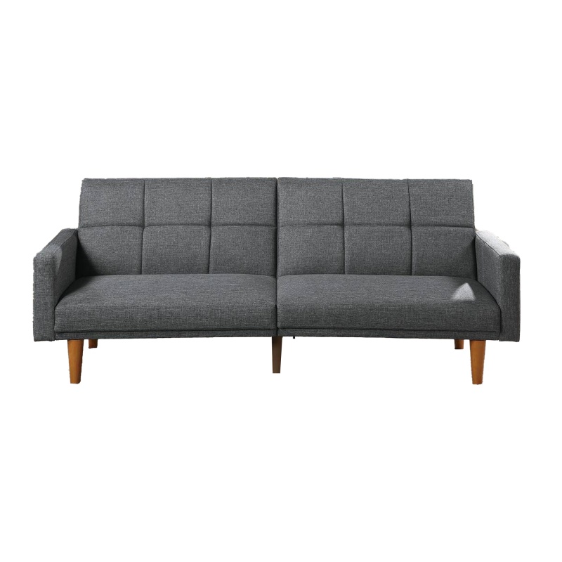 Fabric Adjustable Sofa With Square Tufted Back, Light Gray