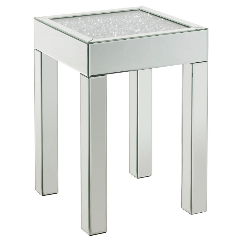 End Table With Faux Acrylic Diamond Top And Block Legs, Silver