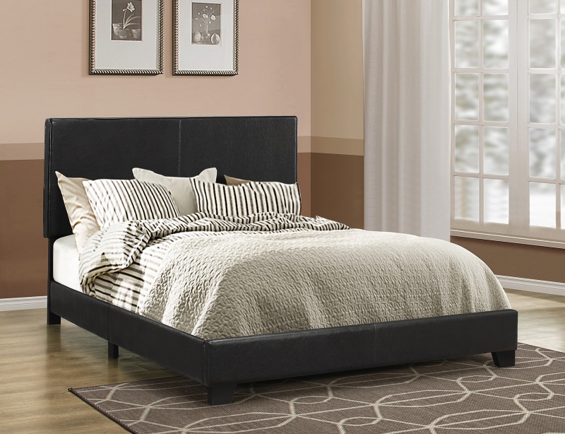 Black Leather Upholstered Queen Size Platform Bed