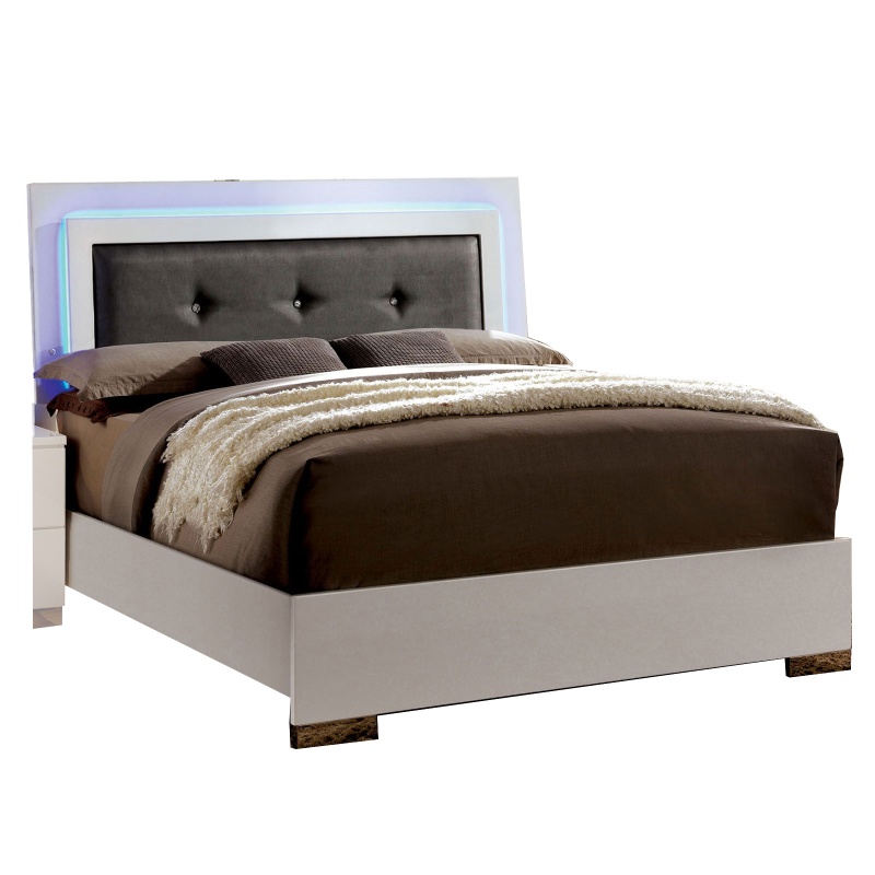 Contemporary Full Bed With LED Trim and Lacquer Coating
