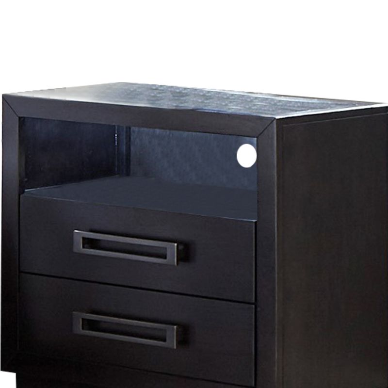 2 Drawers Glass Top Nightstand With Floating Plinth Base, Charcoal Gray