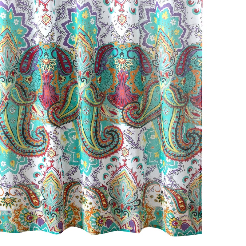 Vana 72 Inch Shower Curtain, Microfiber Fabric, Blue And Red Paisleys Print
