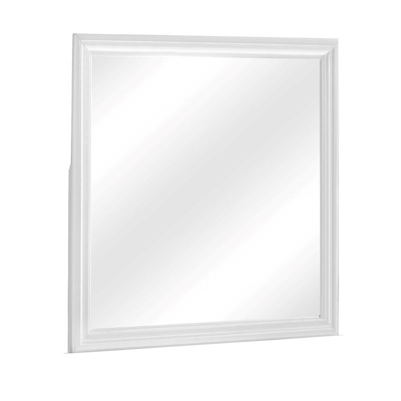 Square Molded Wooden Frame Dresser Mirror, White And Silver