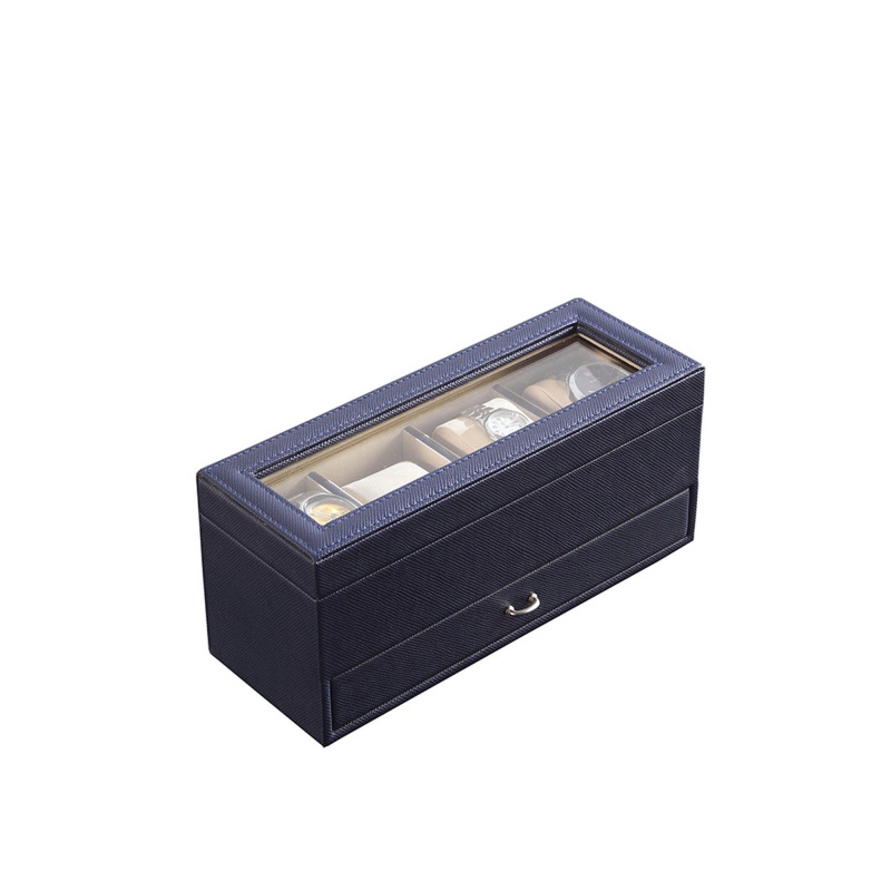 Watch Case With Drawer Display And 4 Slots, Blue