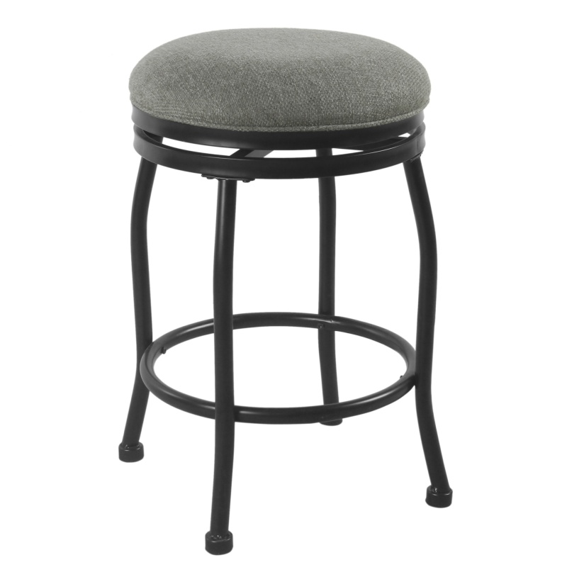 Metal Counter Stool With Swivelling Fabric Padded Seat, Gray And Black