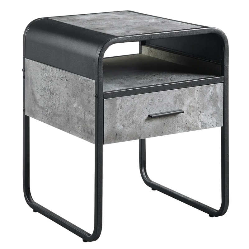 Ish 22 Inch Modern Wood End Table, 1 Drawer, Metal Handles, Gray , Black