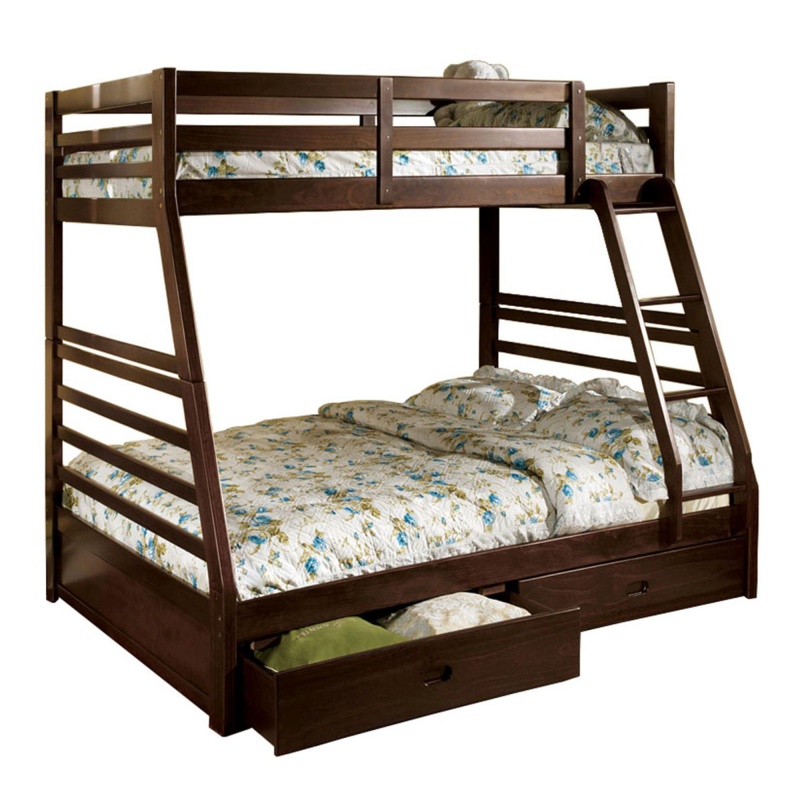 Transitional Style Twin Over Full Bunk Bed With Drawers