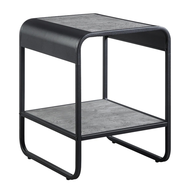 Ish 21 Inch Modern End Table With Open Shelves, Wood, Gray, Black