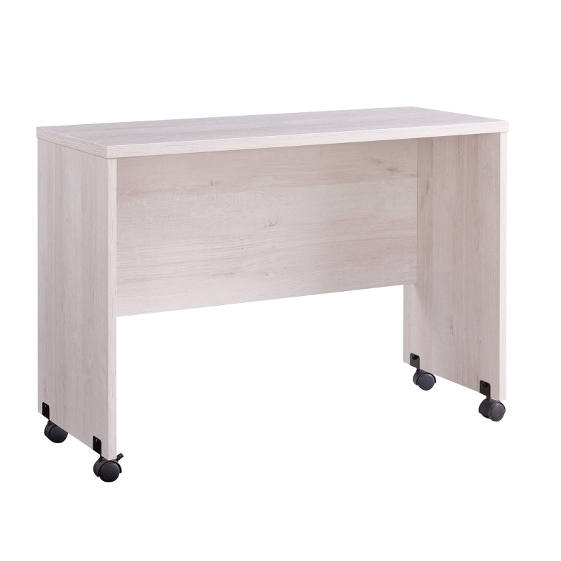 Rectangular Wooden Desk Return With Casters And Grain Details, White Oak