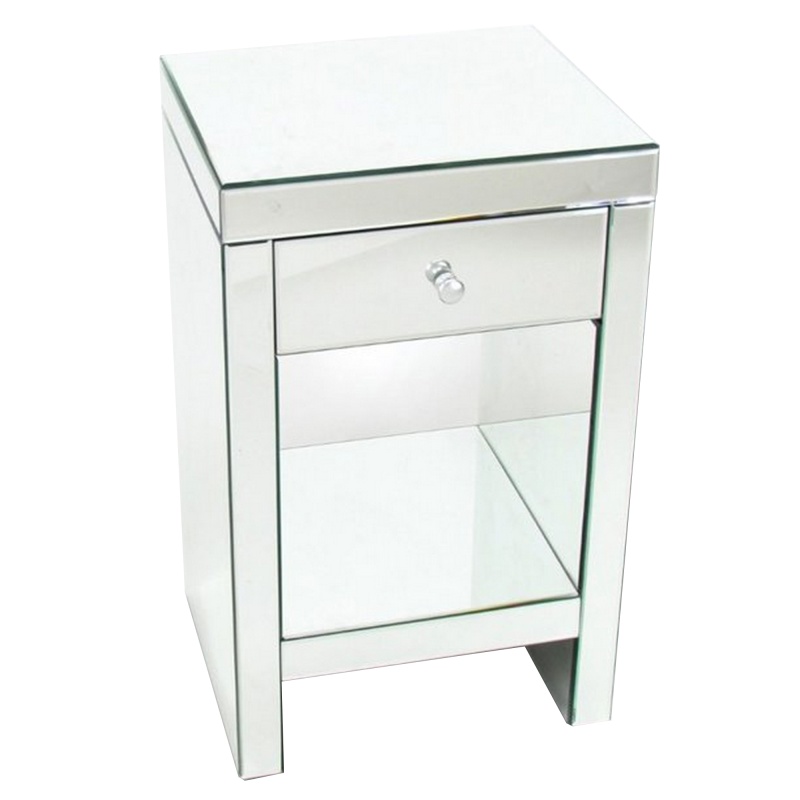 26 Inch Beveled Mirror Chest With 1 Drawer, Silver