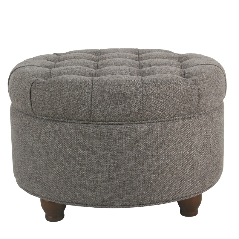 Fabric Upholstered Wooden Ottoman With Tufted Lift Off Lid Storage, Dark Gray