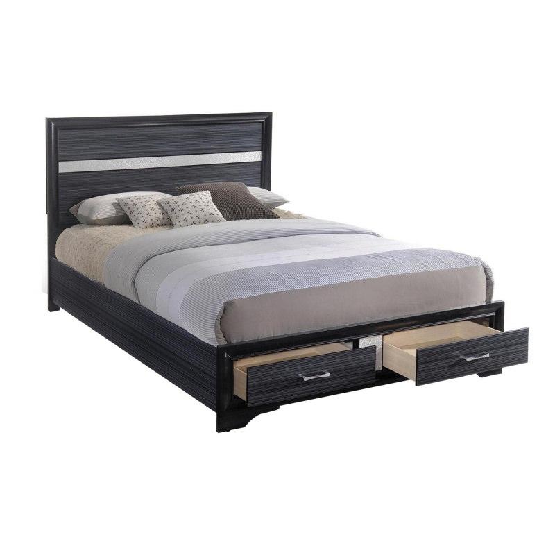 Contemporary Acrylic Trim Accent Eastern King Bed With 2 Drawers, Black