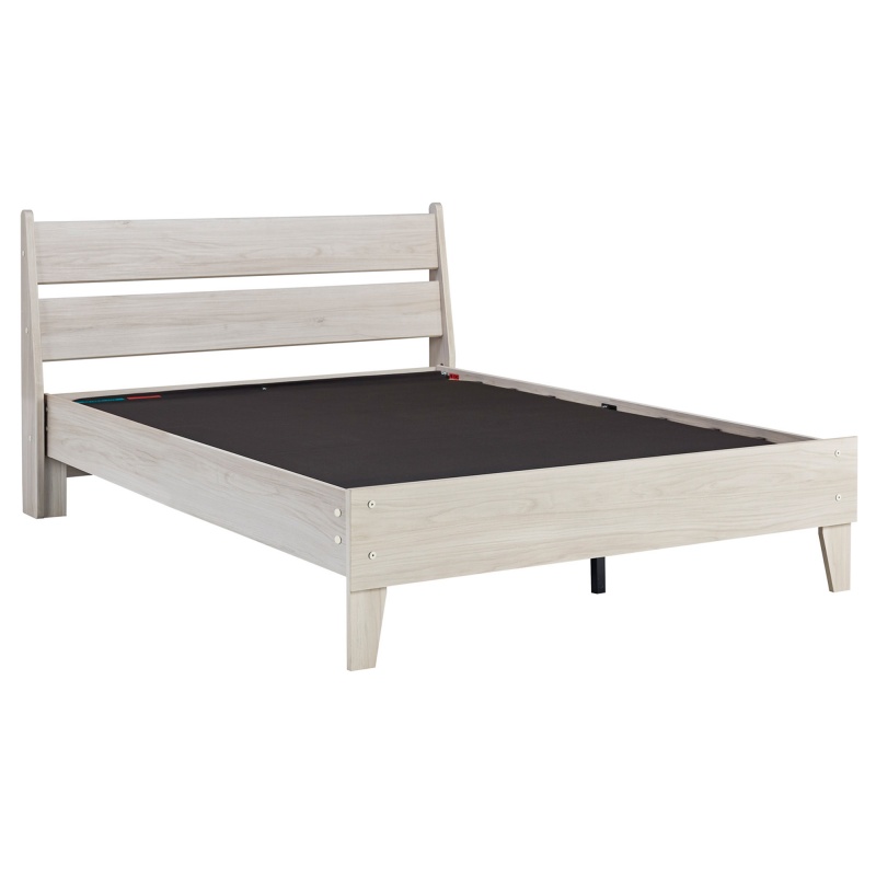 Wooden Twin Platform Bed With Grains, Off White