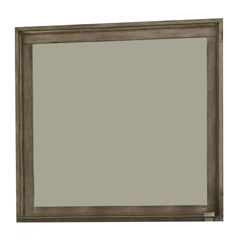 Wall Mirror With Beveled Molded Wooden Frame, Natural Brown