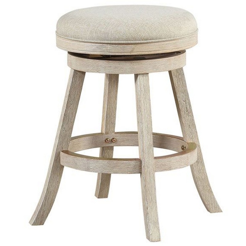 Wooden Swivel Counter Stool With Round Fabric Seat, Gray