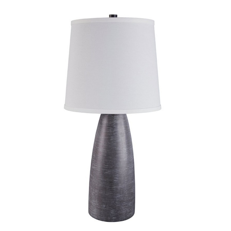 Vase Shape Resin Table Lamp With Fabric Shade, Set Of 2, Gray And White