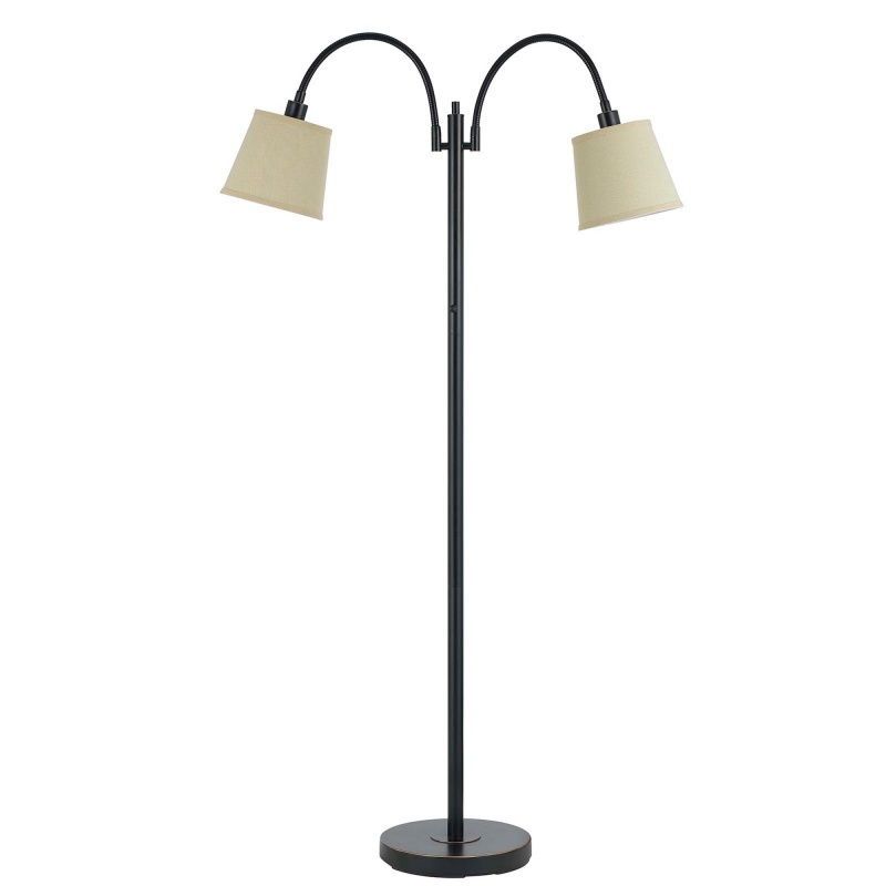 80 Watt Metal Floor Lamp With Dual Gooseneck And Uno Style Shades, Black