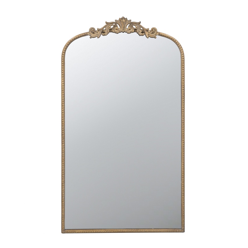 Kea 42 Inch Large Wall Mirror, Gold Curved Metal Frame, Baroque Design