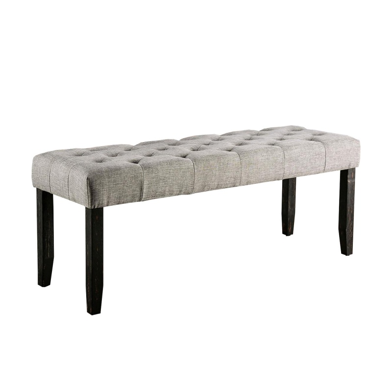 48 Inches Bench With Tufted Seat And Chamfered Legs, Light Gray