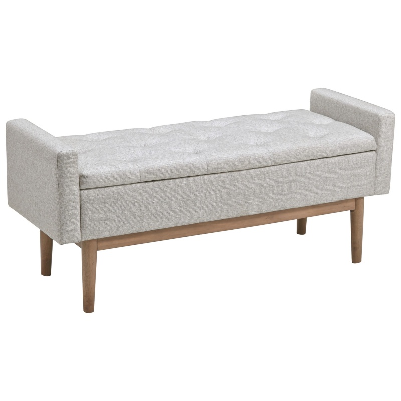 Tufted Fabric Storage Bench With Low Profile Elevated Arms