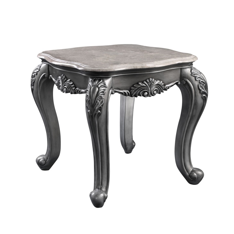End Table With Marble Top And Queen Anne Legs, Gray