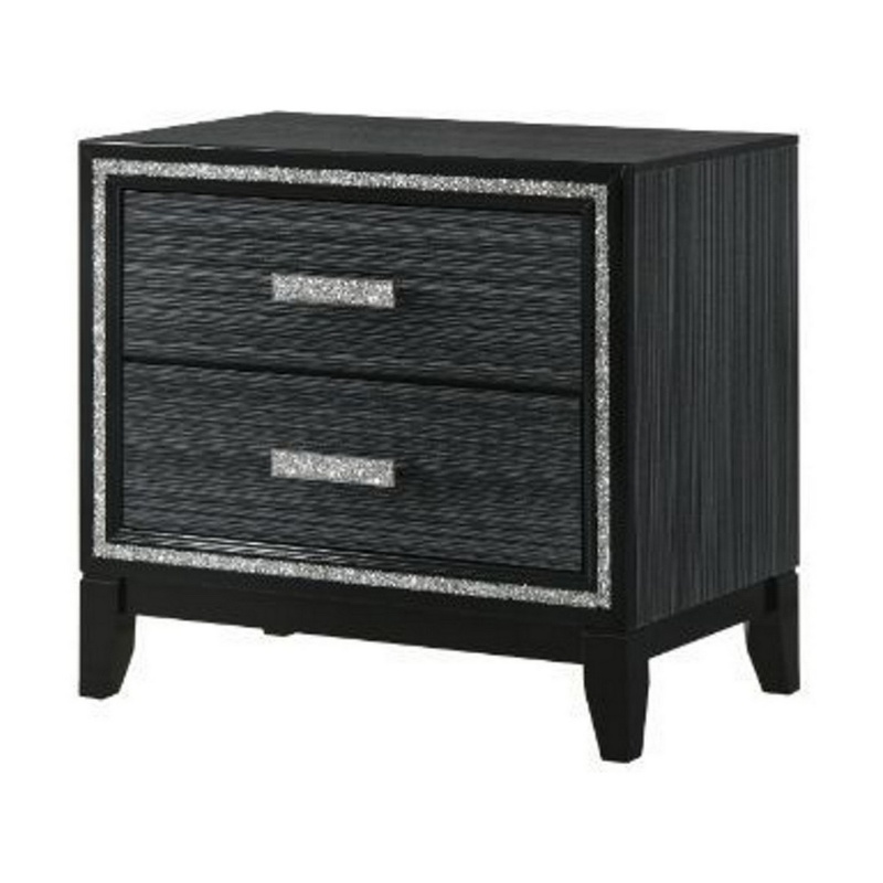 Nightstand With 2 Drawers And Shimmery Details, Black