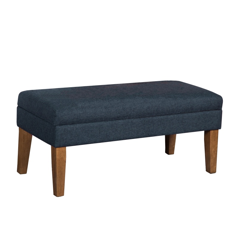 Fabric Upholstered Wooden Bench With Lift Top Storage, Navy Blue
