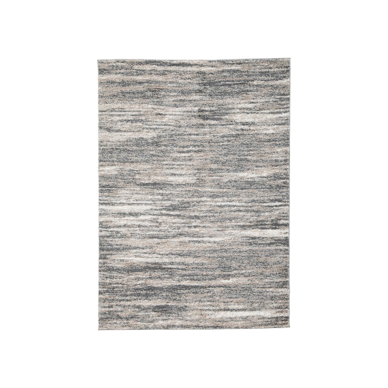 Zeni 5 X 7 Modern Area Rug, Smokey Lined Design, Soft Fabric, Ivory, Beige