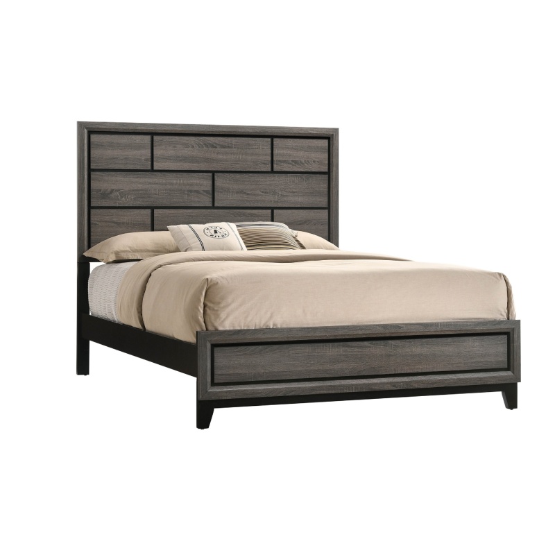 Grooved Panel Contemporary Eastern King Bed With Tapered Legs, Gray