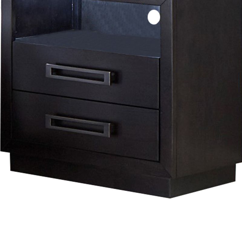 2 Drawers Glass Top Nightstand With Floating Plinth Base, Charcoal Gray