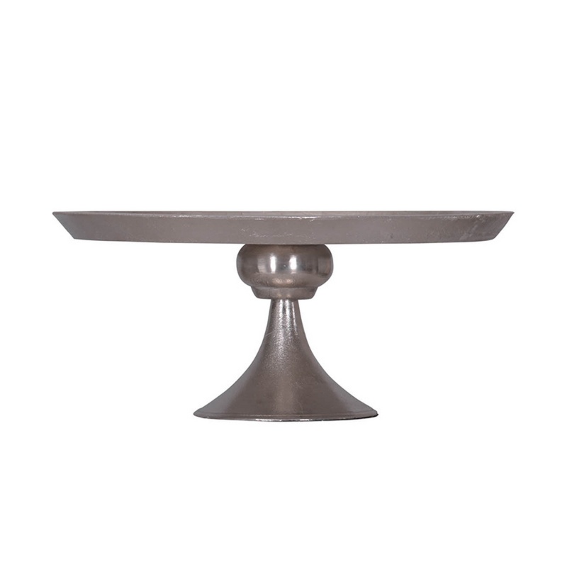 Aluminum Round Footed Tray, Silver