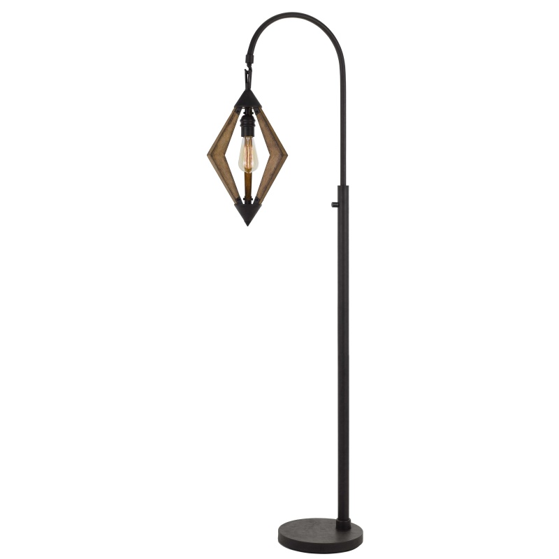 Tubular Metal Downbridge Floor Lamp With Wooden Accents