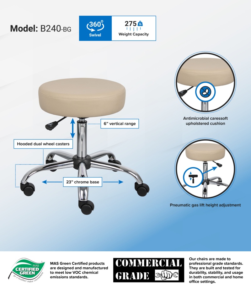 Boss Be Well Medical Spa Professional Adjustable Stool Beige
