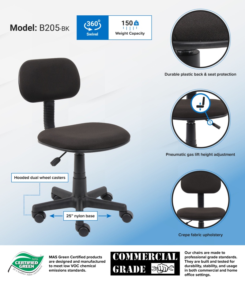 Boss Black Fabric Steno Chair