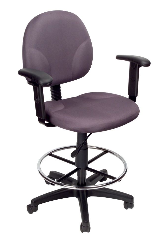 Boss Stand Up Fabric Drafting Stool With Foot Rest Grey