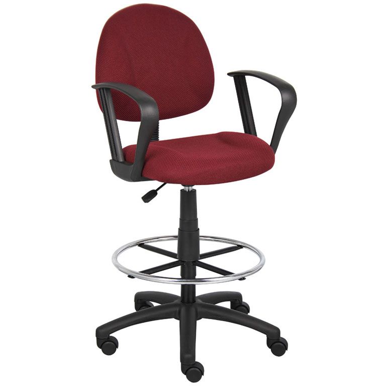 Boss Ergonomic Works Adjustable Drafting Chair With Loop Arms And Removable Foot Rest, Burgundy