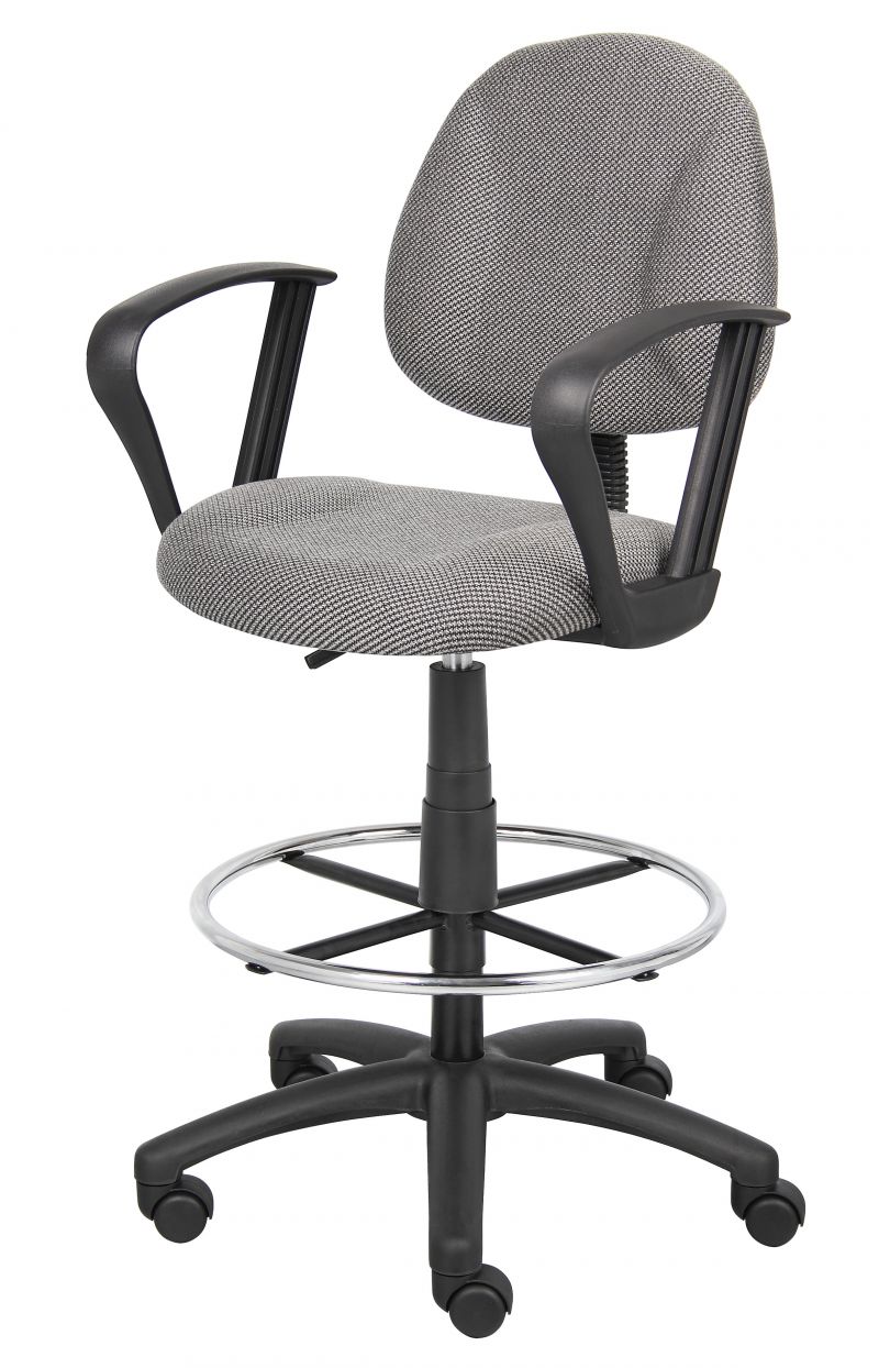 Boss Ergonomic Works Adjustable Drafting Chair With Loop Arms And Removable Foot Rest, Grey