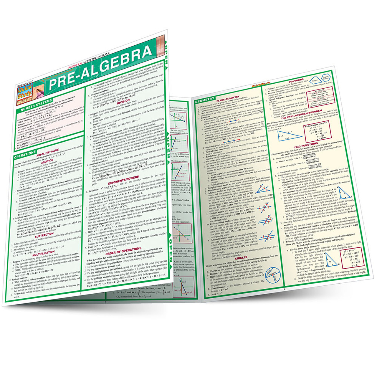 QuickStudy College Algebra Laminated Study Guide, 8.5 x 11