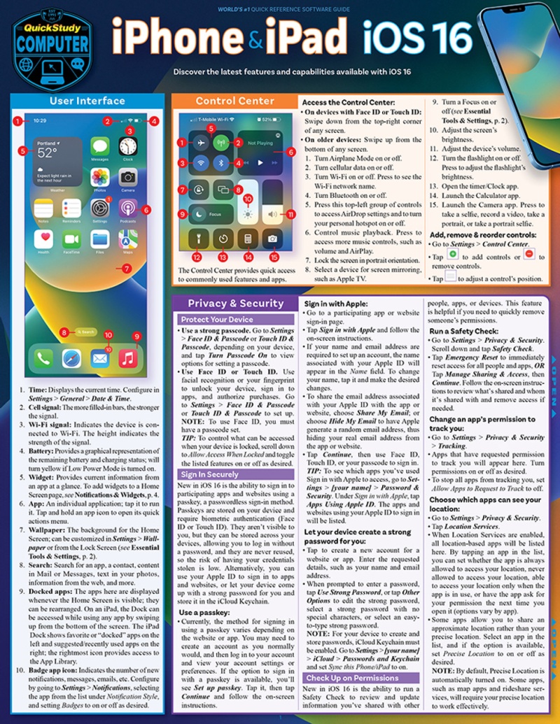 Quickstudy | Iphone & Ipad Ios 16 Laminated Reference Guide