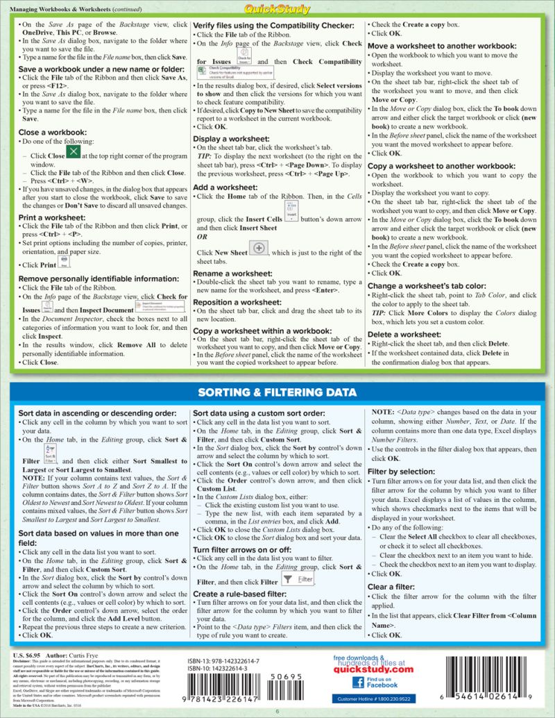 Quickstudy | Microsoft Excel 2016 Laminated Reference Guide