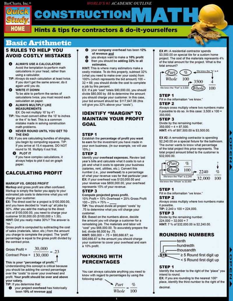 Quickstudy | Construction Math Laminated Reference Guide