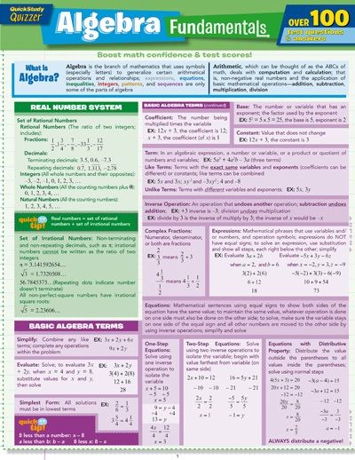 Quickstudy | Algebra Fundamentals Quizzer Laminated Study Guide
